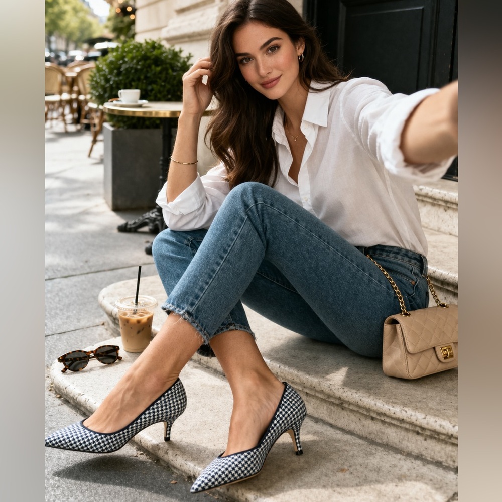 J.Crew Collection Colette D’Orsay Heels Houndstooth Wool Italy Pointed Toe 36.5